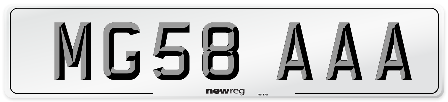 MG58 AAA Number Plate from New Reg